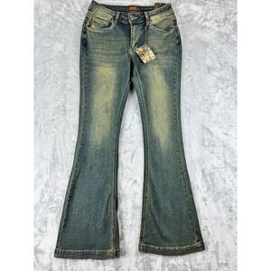 New Womens Flare Jeans Medium Wash Distressed Size 9